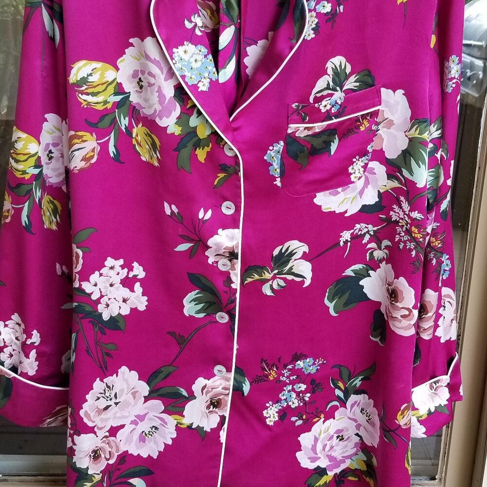 Olivia von Halle Alba Floral-print Silk-satin Pajama Set-Magenta. Size 12